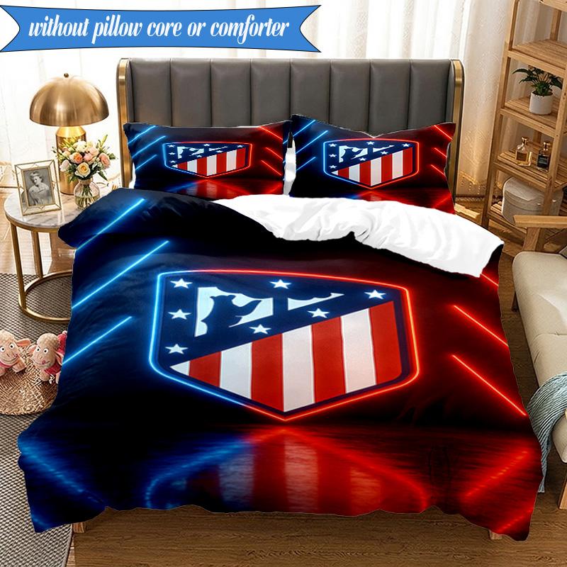 3PCS Atletico Football Club Printed Soft Bedding Set,Including 1pc Duvet Cover And 2pcs Pillowcases Perfect for Bedroom, Dormitory, Fan gift