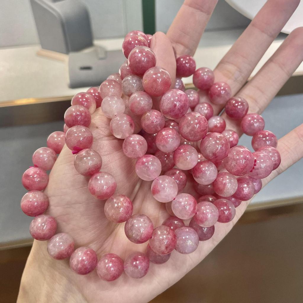 Cherry Blossom Rain Rose Pyroxene Bracelet Ice Species Floating Flower Natural Crystal Bracelet Women'S Round Bead Beaded Jewelry