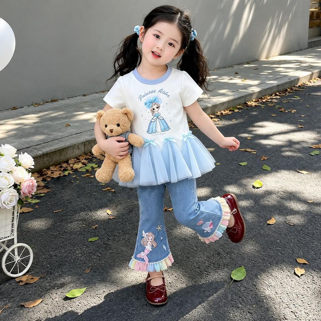 Girls Summer Thin Princess Printed T Shirt Cute Short Sleeve Top