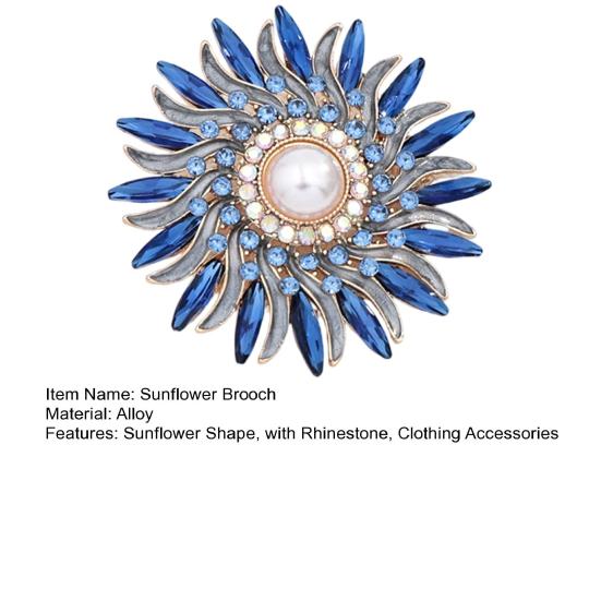 Rhinestone Floral Badge Retro Sunflower Brooch Pin, Lapel Pin with Faux Pearl Pearl, Metal Flower for Women, Clothing Accessories Women