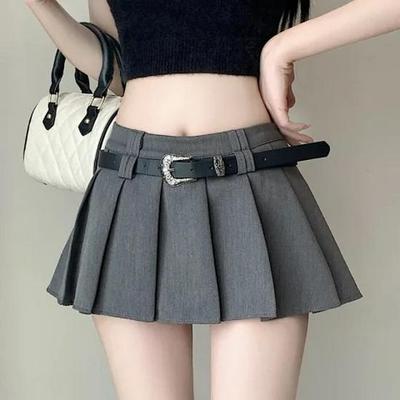 High-Waisted Pleated Mini Skirt with Belt - Versatile A-Line for Petite Women