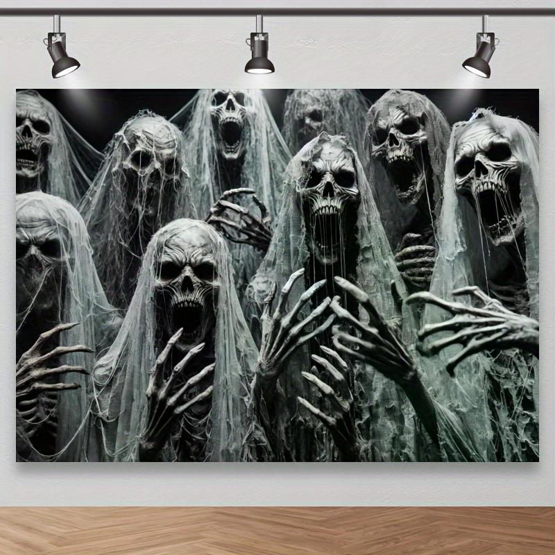 2D Flat Halloween Polyester Background Cloth - Tattered Veil Ghost Perfect for Horror-themed Party Decoration
