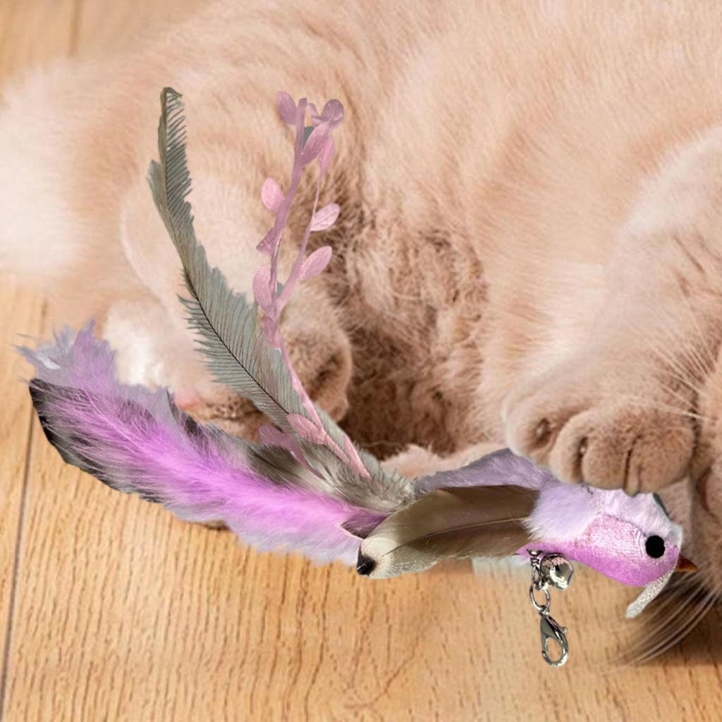 Bird Cat Toy Interactive Feathers Wand Attachment Teaser Hangable Kitten Boredom Toy With Bells For Indoor Cats Pets Boredom