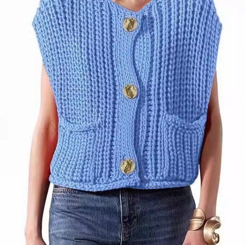 Elegant Hot Sale Women's Knitted Sweater Tops Thick Needle V-neck Sleeveless Vest Fashion Short Temperamental Casual Sweater