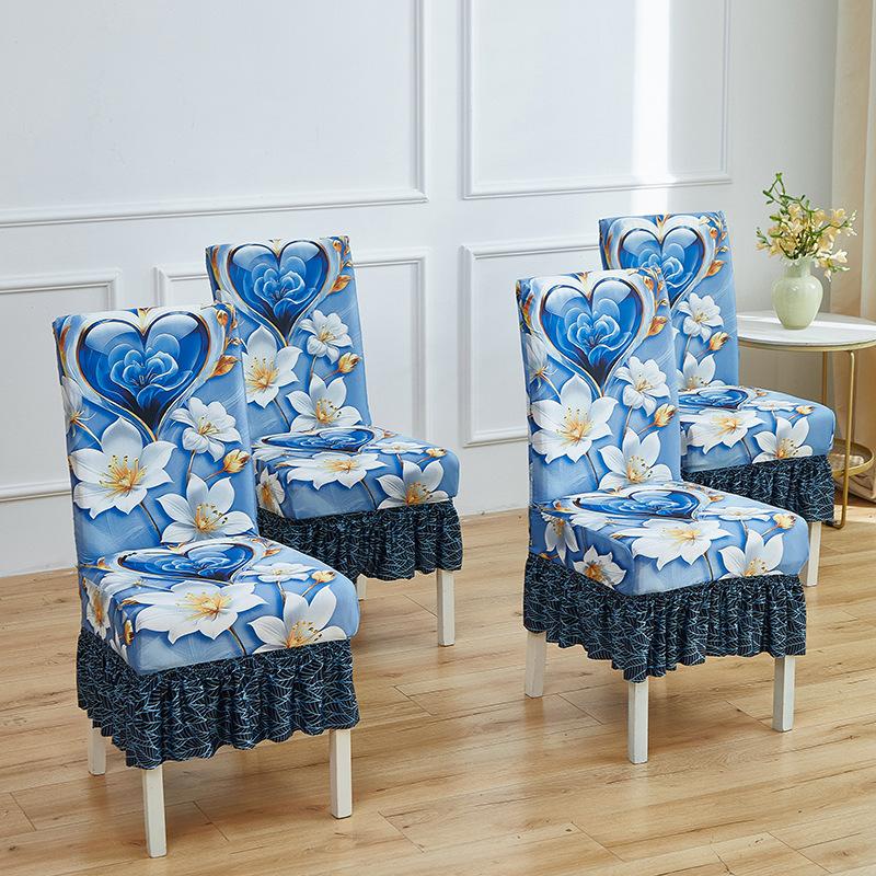 Four Seasons Printed Chair Cover One-piece Dining Chair Cover One-piece Dust Cover All-inclusive Elastic Skirt Household Chair Cover