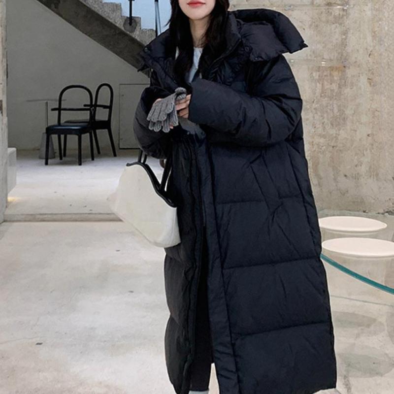 Vielleicht New Solid Color X-Long Straight Winter Coat Women Parkas Clothes Casual Hooded Warm Winter Jacket Female Outerwear