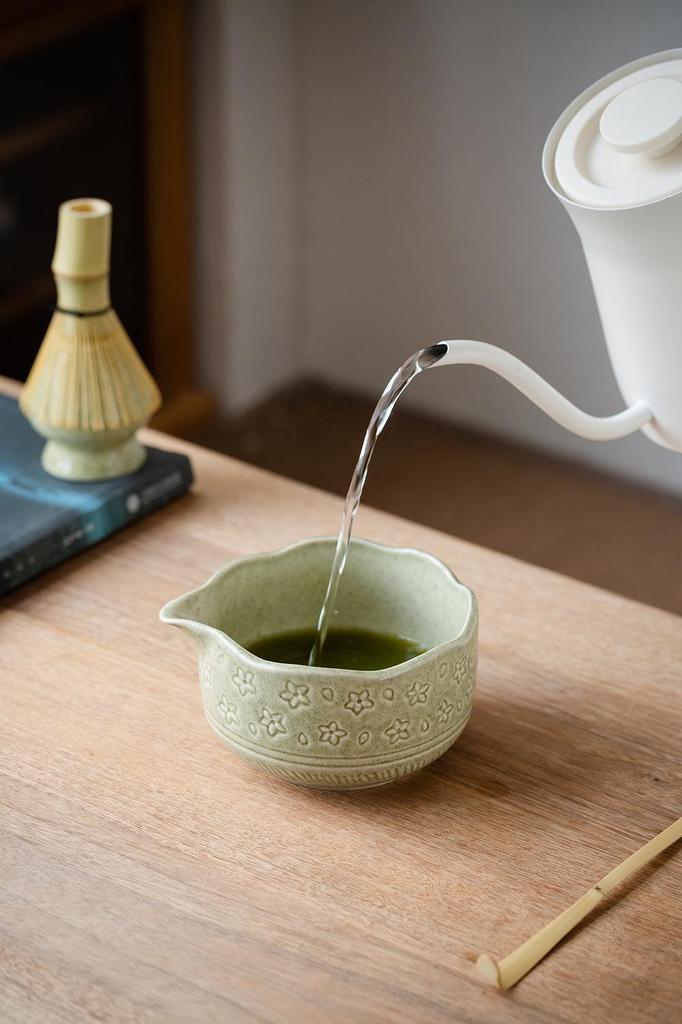 Ceramic Matcha Tea Ceremony Set with Whisk, Chasen Holder, and Brush.
