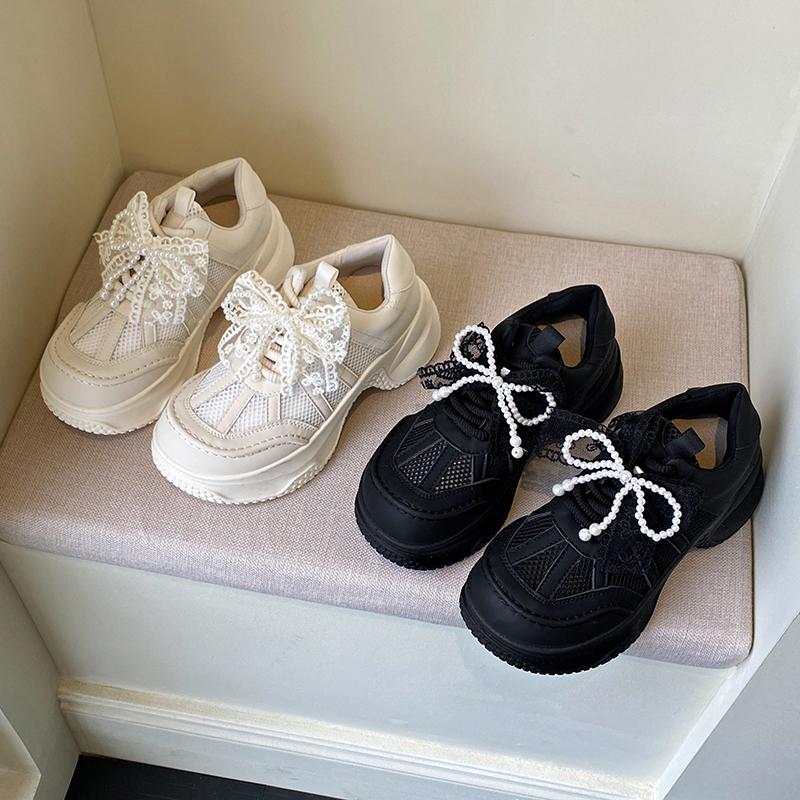 Fashion Summer Hollow Out Thick Bottom Vulcanized Shoes Woman Chunky Platform White Sneakers Women Comfortable Lace Up Sports Shoes