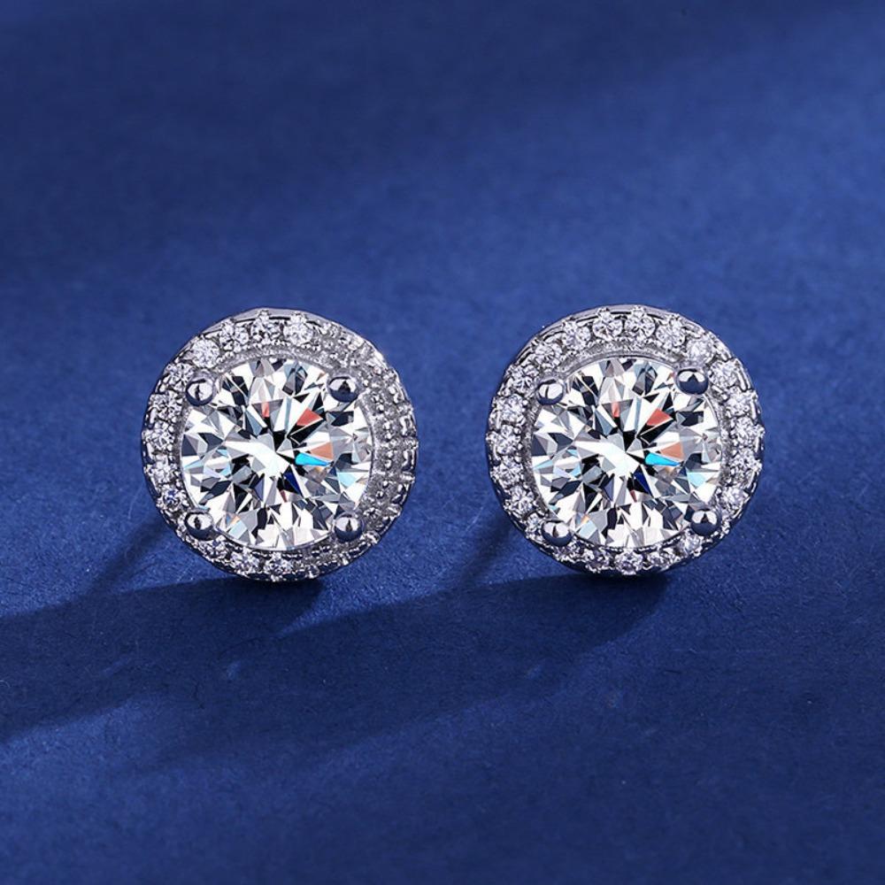 European Beautiful Women's Fashion High-end Full Diamond Princess Round Bag Stud Earrings Women's Hot Accessories Women's Silver-plated Earrings