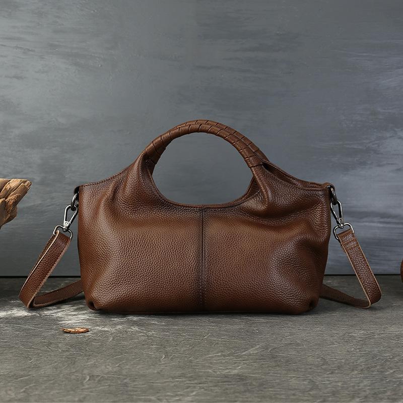

Johnature Genuine Leather Versatile Solid Color Handbag Retro Soft Cowhide Large Capacity Shoulder Bags коричневый