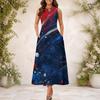 Women Plus Size Keyhole Neck Sleeveless Star Printed A Line Long Dress Red Blue White