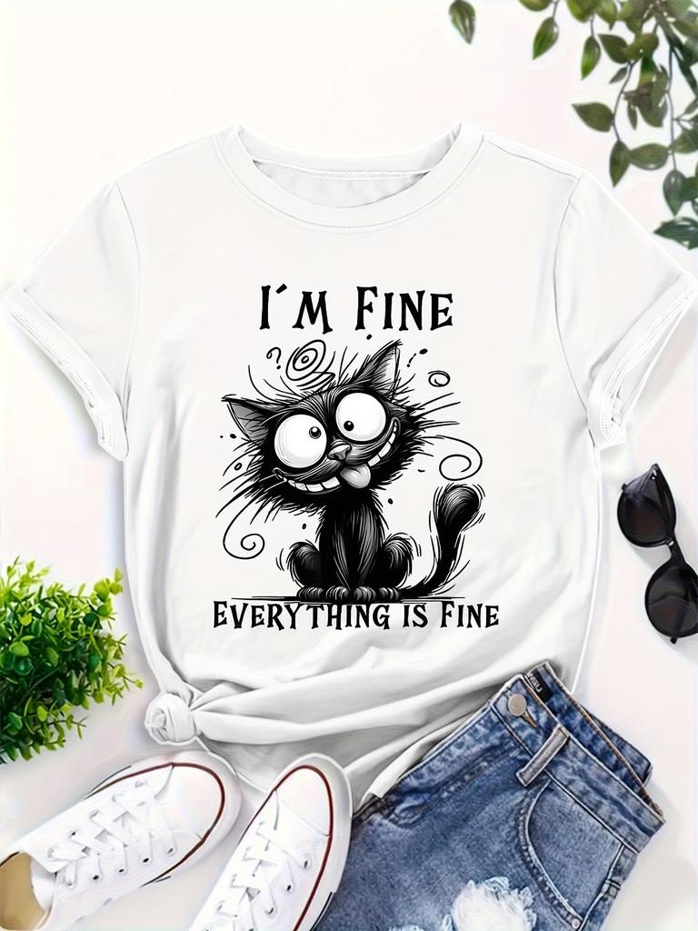 Mir geht's gut, alles ist gut Katzen-T-Shirt Lustiges gestresstes Kätzchen Grafik-T-Shirt