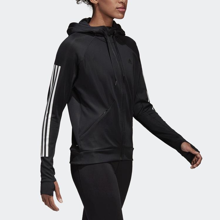 Adidas Casual Sports Training Knit Hooded Jacket Women Outerwear Black BK7675