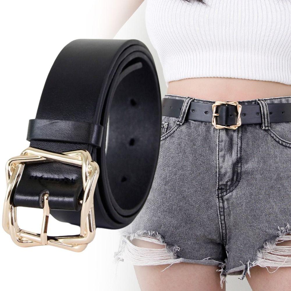Adjustable PU Leather Belt Black Jeans Belt Fashion Women's Belts for Jeans Dresses Decoration