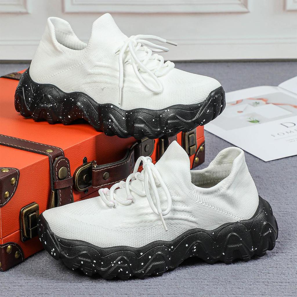 Fashion Spring Pink Casual Shoes Woman Breathable Knitted Sneakers for Women Shoes Thick Sole Ladies Shoes Platform Sock Sneakers