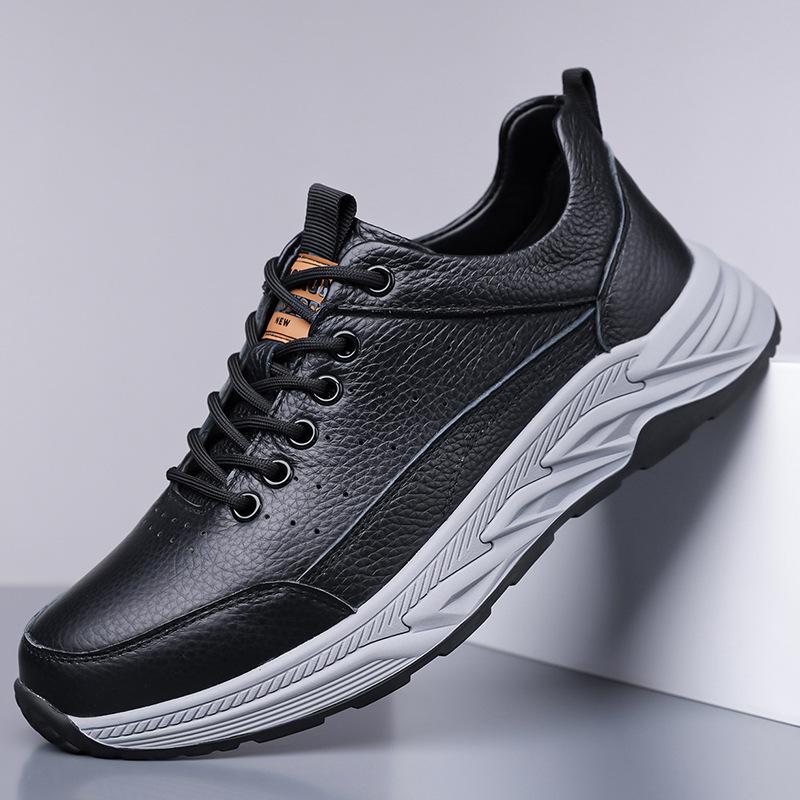 New men's casual shoes breathable first layer cowhide deodorant sports casual board shoes daily versatile white shoes genuine leather
