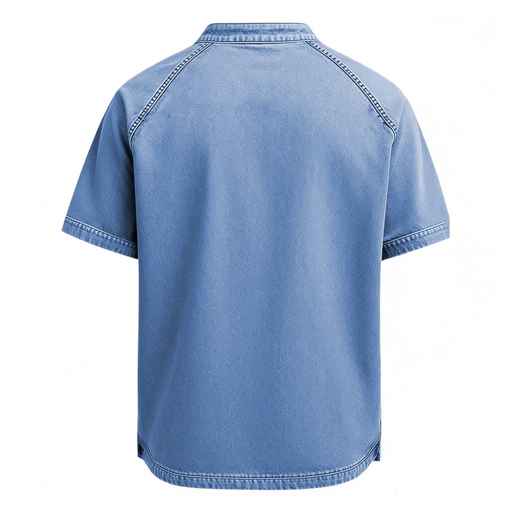 Men  Cotton  Wash Shirt Tee Top Short Sleeve Stand Collar
