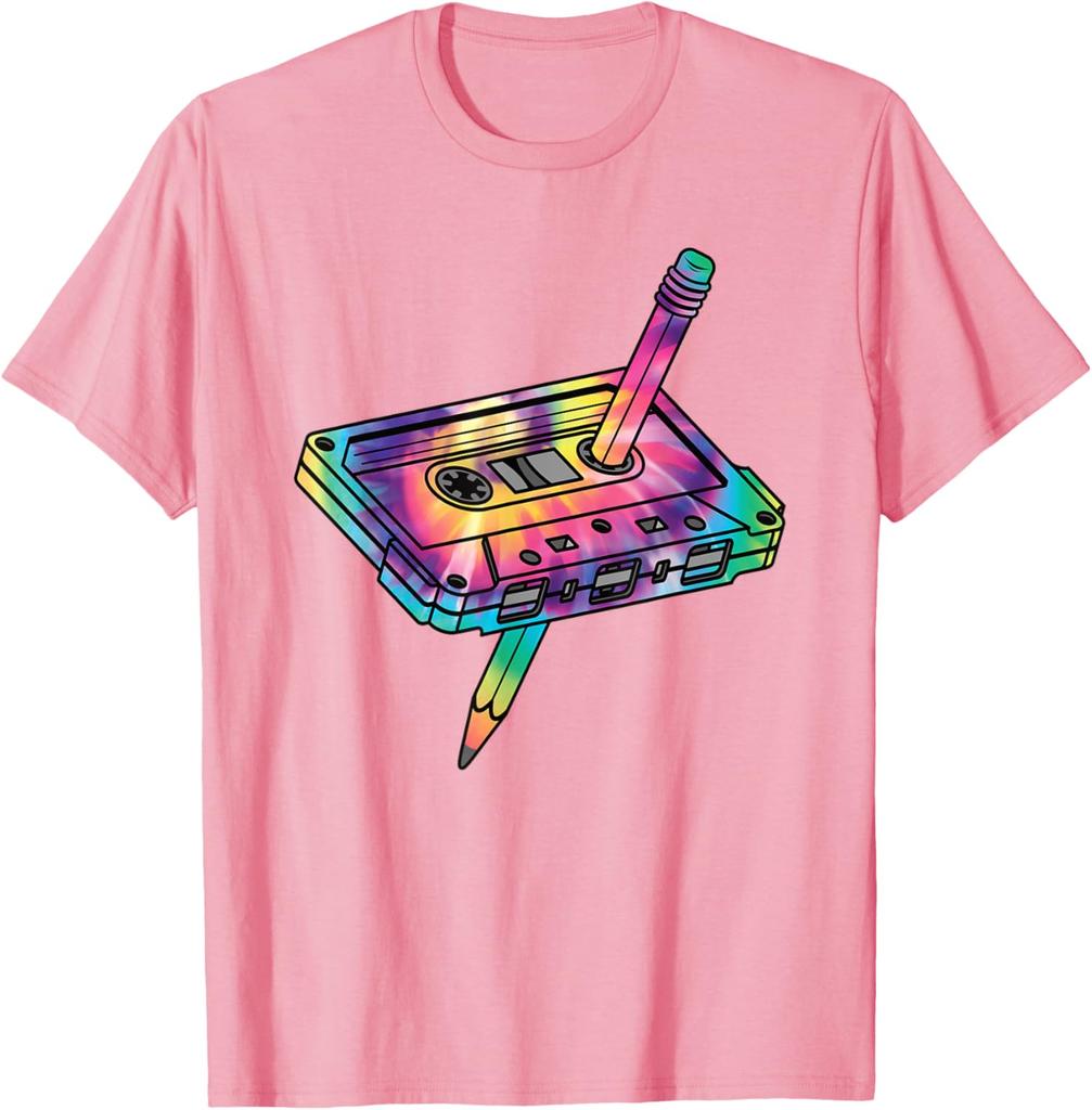 Retro Cassette Tape Tie Dye Graphic Tee 80s 90s Music Lover Casual Cotton T-Shirt