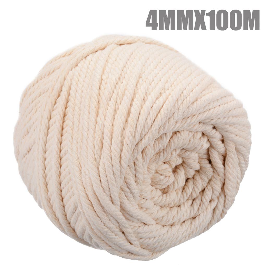 4 mm Baumwoll-Makramee-Seil, naturbeige, gedrehte Kordel, handgefertigt, 100 m