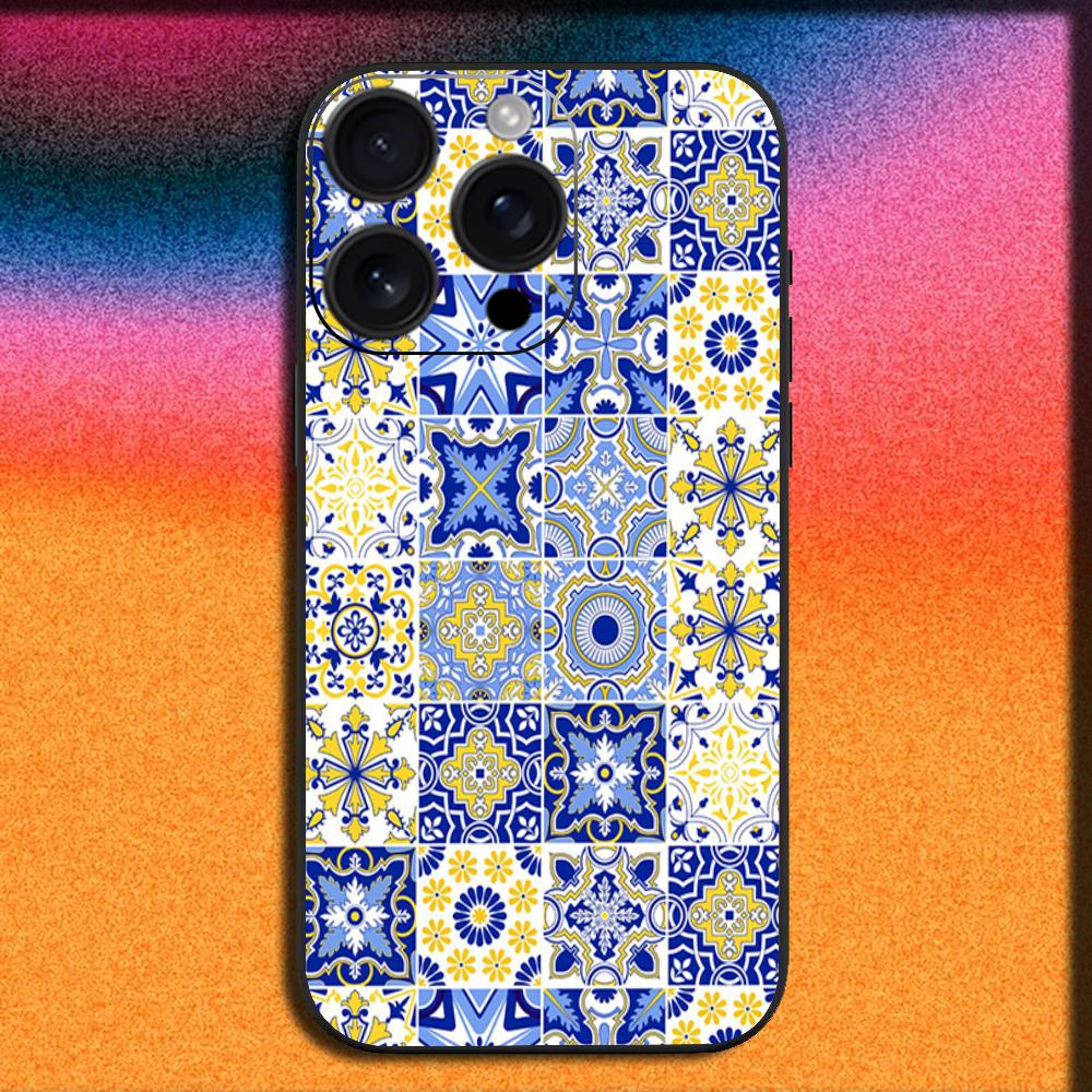 Blue and White Porcelain Phone Case For iPhone 16,15,14,13,12,11,Pro,XS,Max,XR,Plus,E,Mini Soft Black Cover