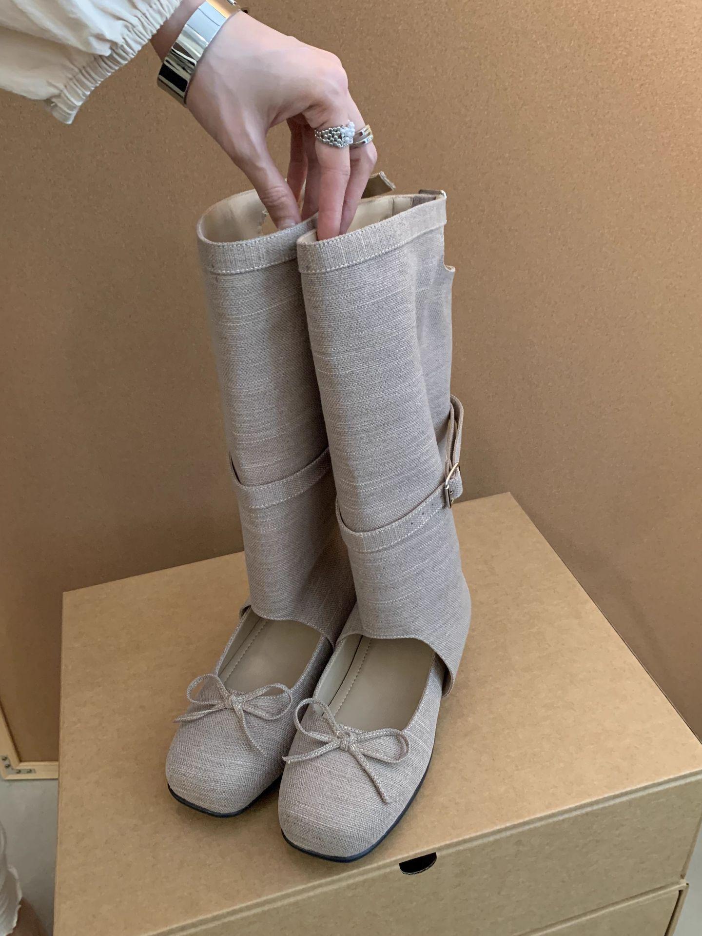 

Корейские нишевые плиссированные многослойные брюки-труба, крутые ботинки, женские летние тонкие полые дышащие балетного стиля, высокие ковбойские короткие ботинки 40 хаки