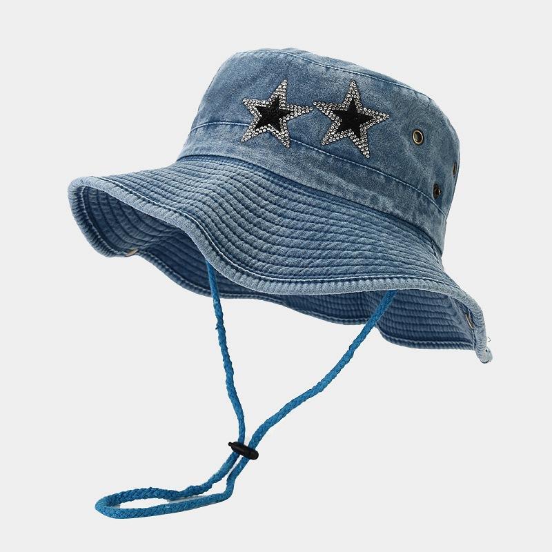 

Новый креативный козырек со стразами Pentagram Big Brim, женская кепка для кемпинга на открытом воздухе, альпинистская шляпа от солнца, повседневная шляпа one size синий