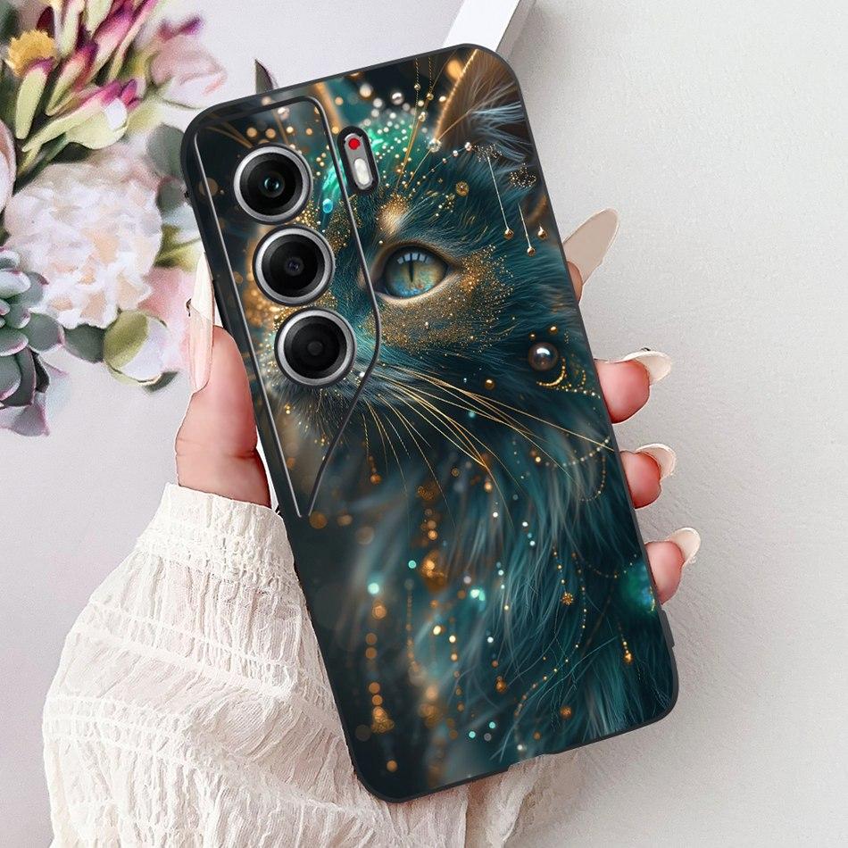 For Tecno Camon 40 Pro 4G Camon40 Elegant Floral Cat Phone Case For Camon 40 40Pro 4G CM6 CM5 Black Silicone Soft Cases Bumpers