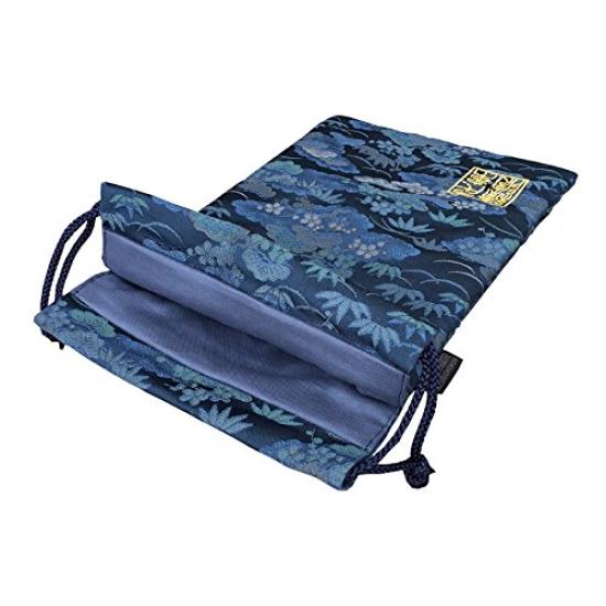 Brocade Drawstring Bag Dewdrop and Large [Senshishuin] Nishijin-ori (Lined) - Pine/Indigo -