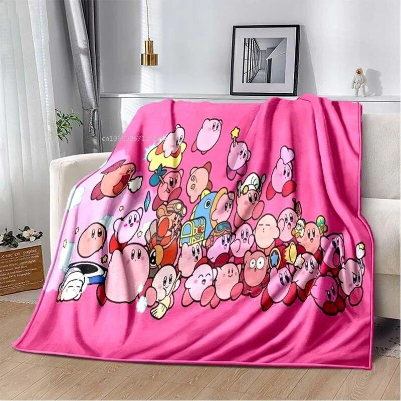 Kawaii Kirbys Pătură de flanel Cadou pentru copii, fete, roz, artă de desene animate, ușoare, calde, cadou de zi de naștere