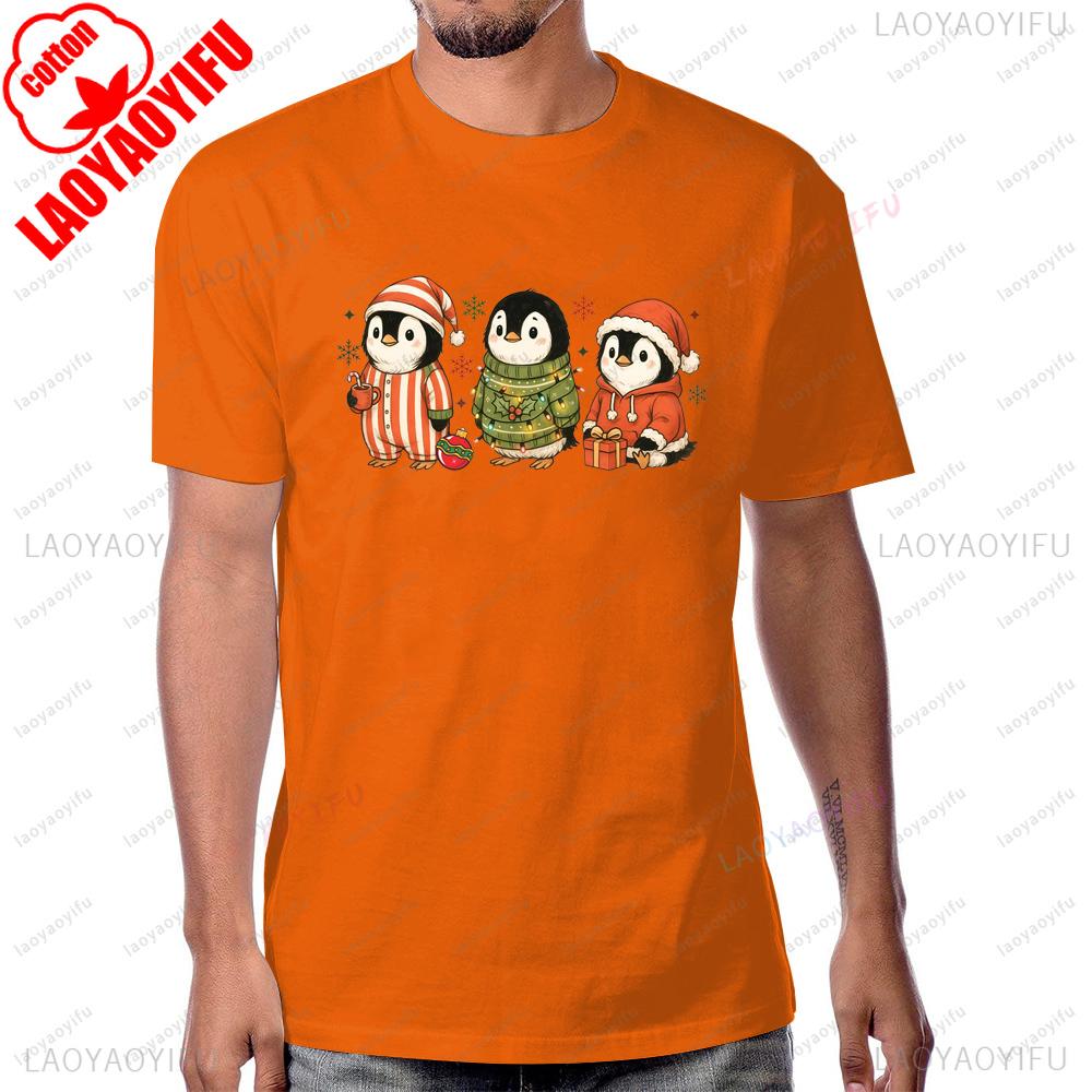 Cute Penguin Christmas Cartoon Graphic Printed Tshirt Xmas Animal Lover T Shirt Casual Fashion Loose Short Sleeve Unisex Tees