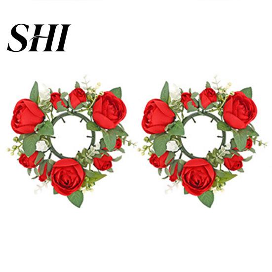 Artificial Wreath 2Pcs Candlestick Garland Lifelike Candle Holder Realistic Flower Home Decor Long-lasting for Party Decoration High-quality