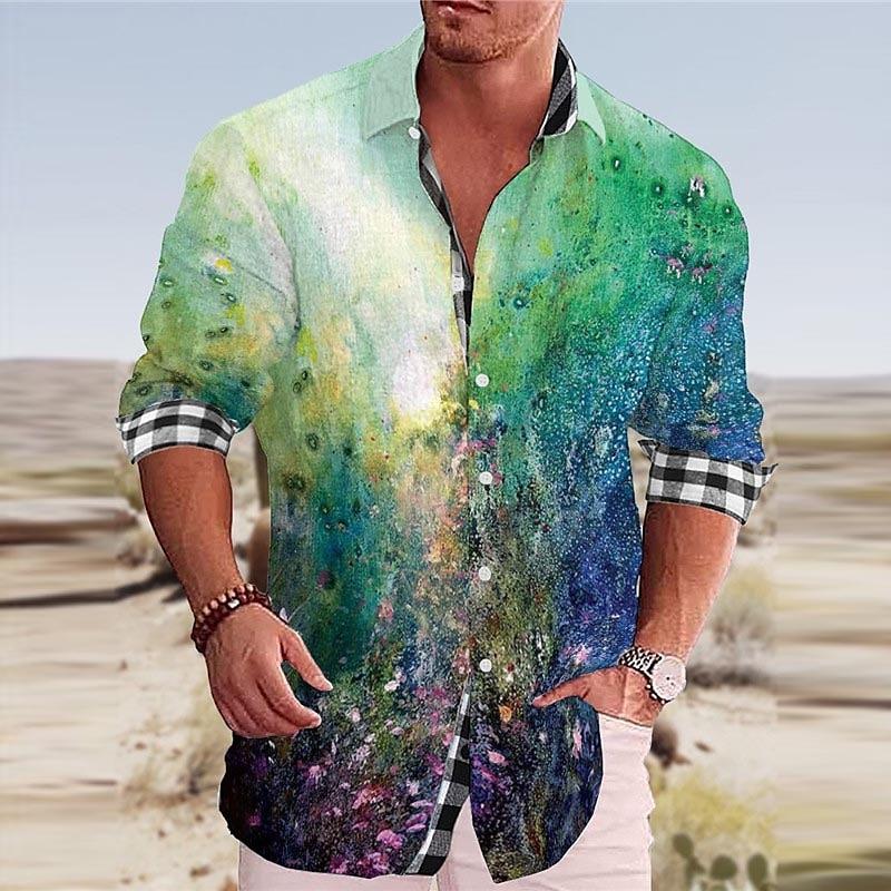 Men's Shirt Creative Colorful Floral Suit Lapel Long Sleeve Fashion Casual 2023 New Designer Design Soft Comfortable Material