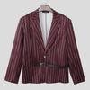 INCERUN Men Deep V Neck Long Sleeve One Button Striped Thin Blazer Short Coats