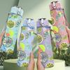 1PC Mixed Plant Leaf Circle Art Print 750ml Color Plastic Sports Water Bottle Leakproof Flip Straw Lid Suitable for Sports Office Home Use