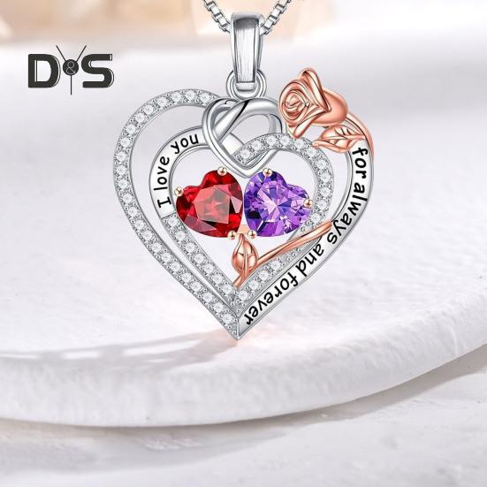 I Love You Forever Heart Necklace for Women Cubic Zirconia Heart Golden Rose Necklace Valentine's Day Birthday Jewelry Gift for Wife Mom