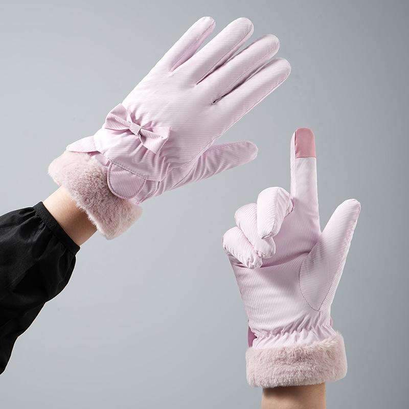 New Autumn and Winter Warm Gloves for Women Fleece and Thickened  Outdoor Cycling Sports Windproof Touch Screen Bear Gloves