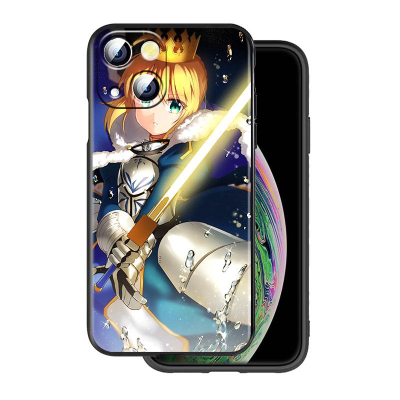 Anime fate stay night saber Cover For Apple iPhone 14 13 12 11 SE XS XR X 7 8 6 mini Plus Pro MAX 2020 Black Phone Case