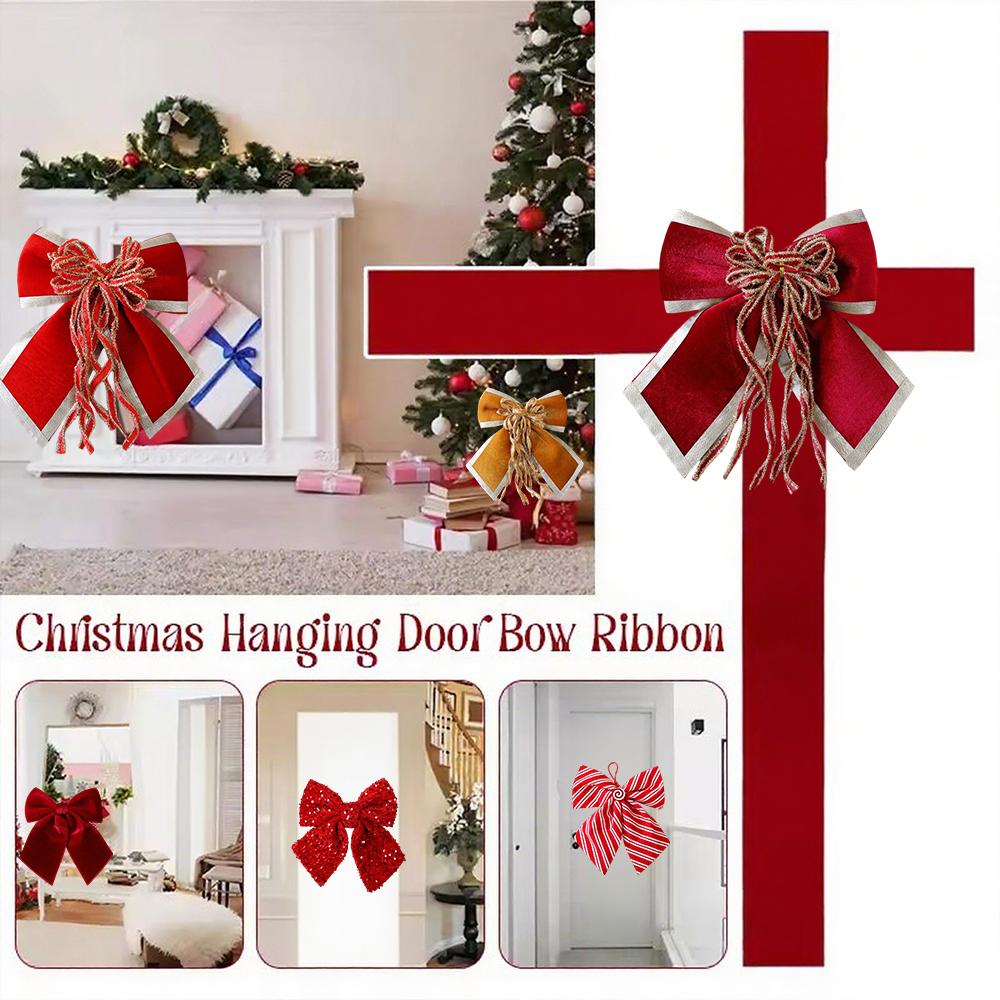 Christmas Decorative Knots 25x25cm Red Velvet Ribbon Bows Large Size Plush Bow Flower Craft Christmas Tree Ornaments Deco Noel