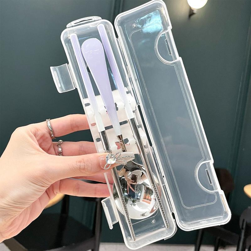 Stainless Steel Portable Cutlery Set Spoon Chopsticks Student Travel Korean Style Portable Cutlery Set With Box Kitchen Supply