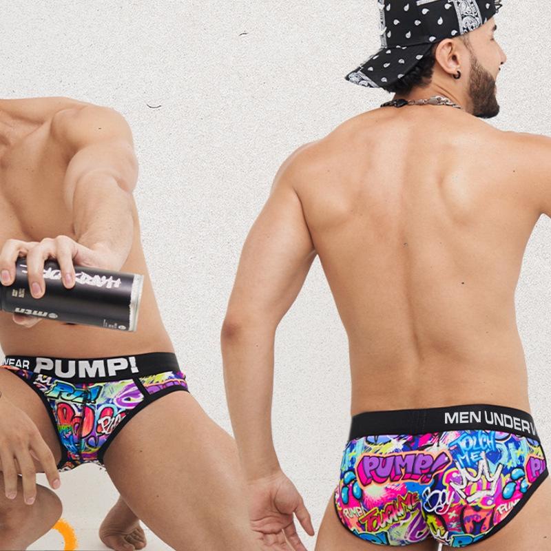 Underwear Pump Fashionable Mens Trendy Graffiti Print Cool Nylon Sports Briefs Breathable Sexy