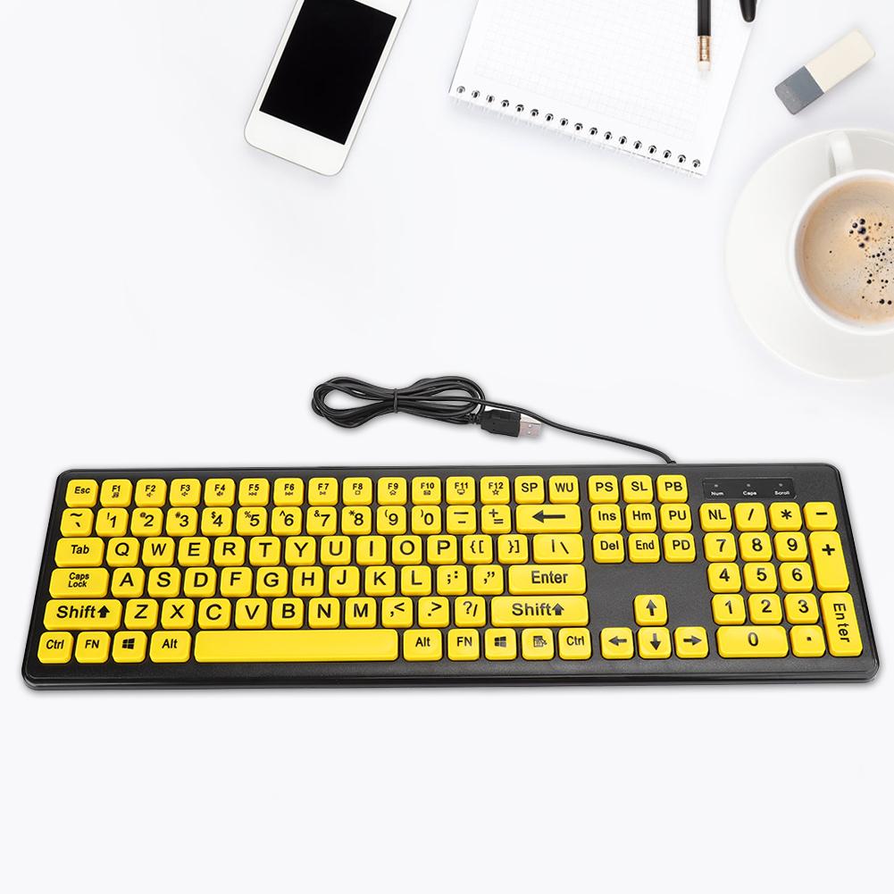 USB Keyboard Computer Accessory Large Letter Print Wired Yellow Button for Vista   XP   OS X