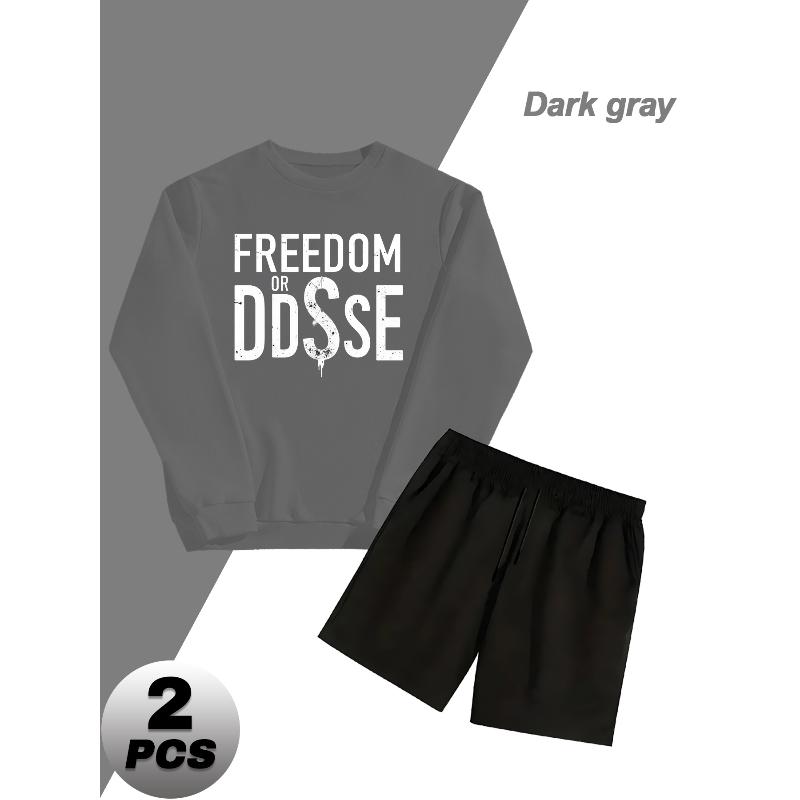 Polyester Casual 2 Piece Men s Tracksuit Crew Neck Sweatshirt and Shorts S