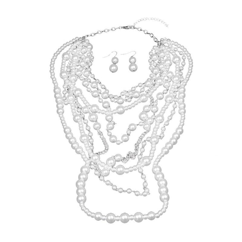 Elegant Multilayer Pearls Necklace and Earrings Set for Women Featuring Handmade Beading and Fashionable Designs