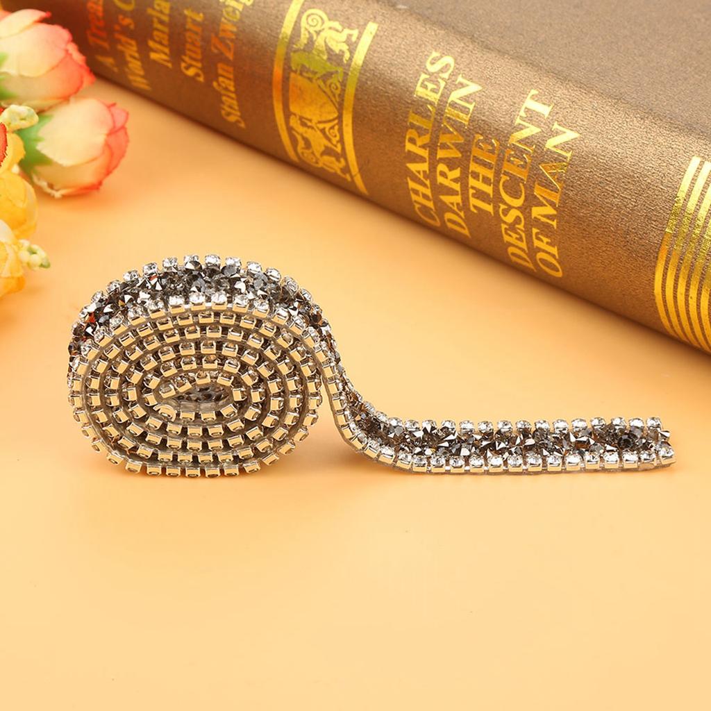 1yard 15mm   Mesh Wrap Roll     Rhinestone Ribbon Decoration (Gray)