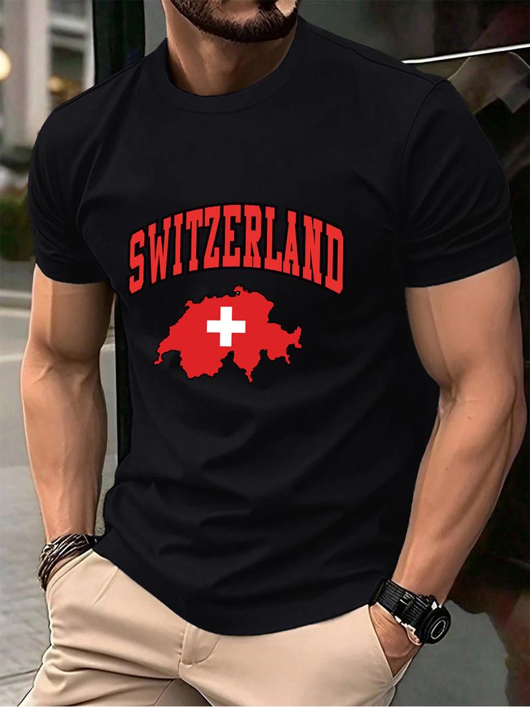 Switzerland Swiss Flag Prints Cotton TShirts Mens Summer Soft Oversized T Shirt ONeck Short Sleeve Tops Basic Male Clothes