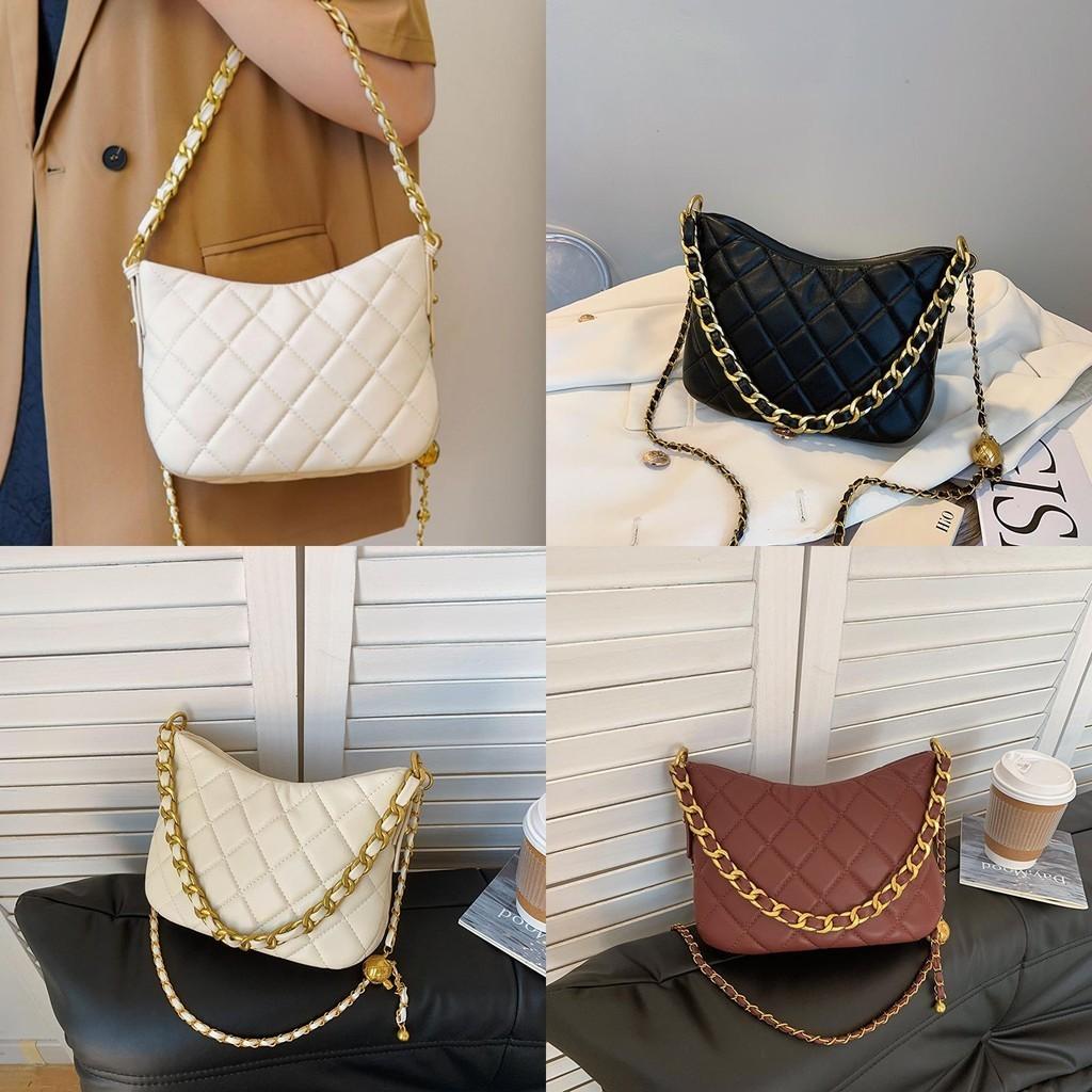 Medium-sized Pu Shoulder Bag With Chain Strap For Daily Wear Black Ivory Brick Red