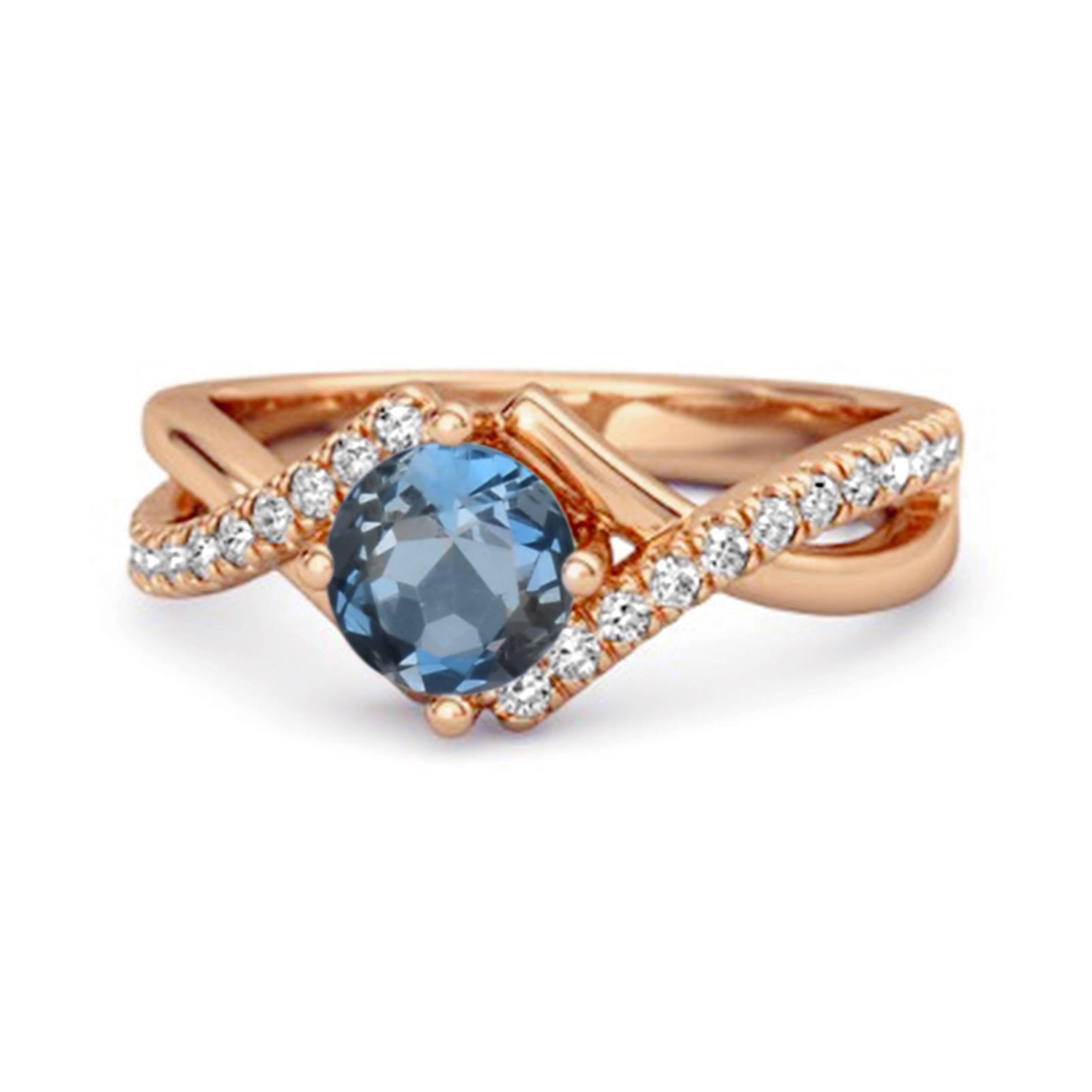 

London Blue Topaz Split Band Crossover Pave Ring - 925 Sterling Silver Rose Gold Vermeil 7 Яскраво-рожевий