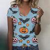 Women's V-Neck Halloween Print Blouse Lightweight Spring Summer Top
