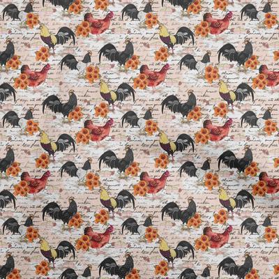 Tela de algodón flexible naranja con estampado de pájaros y gallos, material de costura, tela estampada por yarda, 40 pulgadas