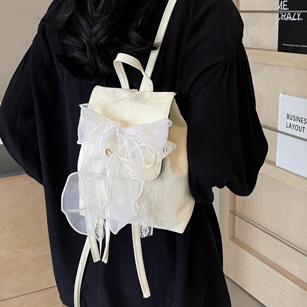 Ballet style bow backpack bag women 2025 new trendy Korean backpack cute portable shoulder bag schoolbag